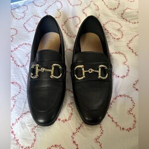 Chic Black Leather Loafers with Gold Accent